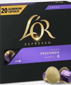 20 Capsules Espresso Lungo Profondo L&rsquo;OR Compatibles Machines Nespresso (Intensité 8)